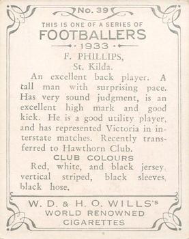 1933 Wills's Victorian Footballers (Large) #39 Fred Phillips Back